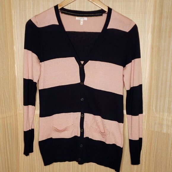 Maurices Pink Navy Striped Thin Cardigan Sweater - Picture 1 of 6